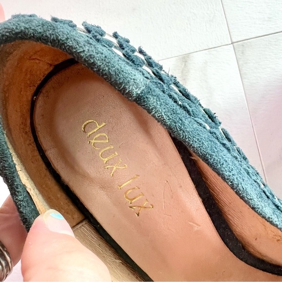 Duex lux vintage y2k suede black woven checkered peep toe wedge size 38 black - Picture 10 of 12